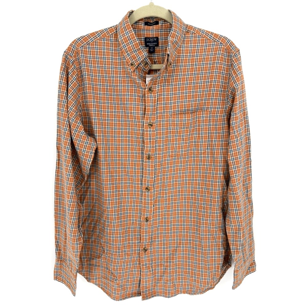 NWT ~J. Crew Men's Brushed Twill Button-Down Shirt Orange Plaid MED Fall Rustic